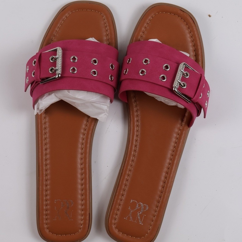 New York & Company Slide Sandals REY2 Fuchsia Grommet Buckle 11 NEW